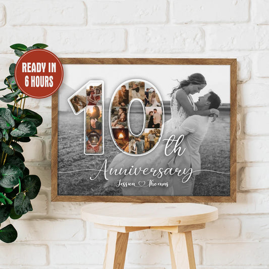 Personalized 10th Anniversary Photo Collage – Custom Couple Wall Art Gift