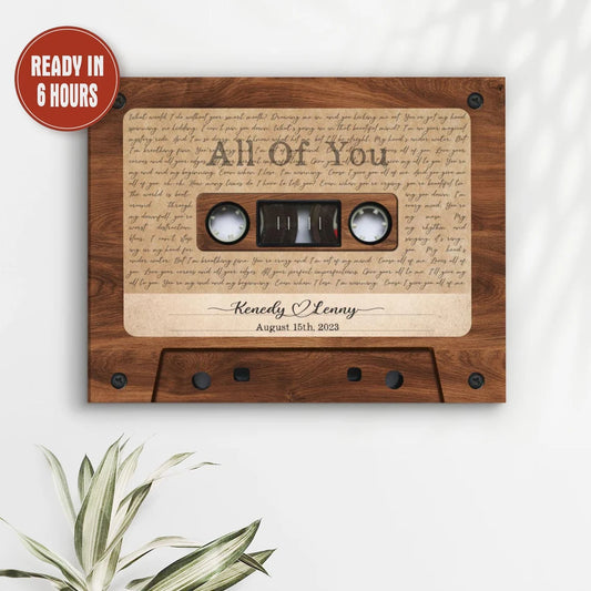 Custom Cassette Tape Wall Art with Song Lyrics and Names – Personalized Anniversary Gift