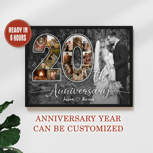 Custom Anniversary Photo Collage – Personalized Number Wall Art (Any Year)
