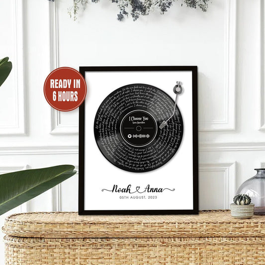 Personalized Vinyl Record Wall Art with Song Lyrics Couple Names and Date
