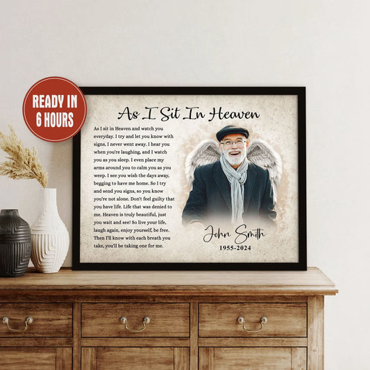 As I Sit In Heaven Custom Memorial Portrait Personalized Tribute Print