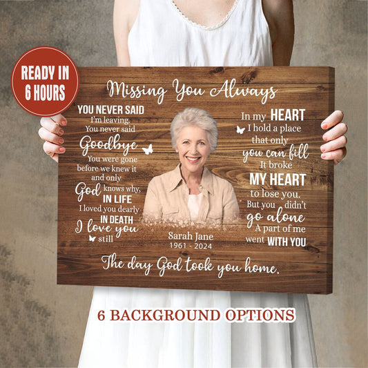 Missing You Always Memorial Wall Art Personalized Photo Print for Loss of Loved One