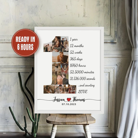 1 Year Anniversary Photo Collage – Personalized Milestone Love Wall Art
