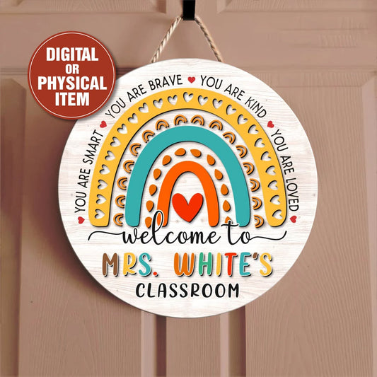 Rainbow Classroom Door Sign – Personalized Welcome Sign for Teachers