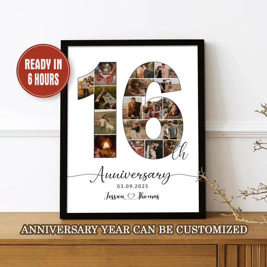 Custom Anniversary Number Photo Collage – Personalized Couple Wall Art (Any Year)
