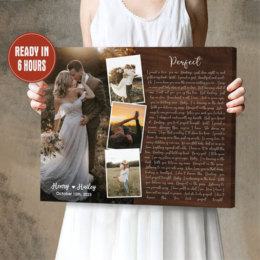 Custom Wedding Photo Wall Art with Song Lyrics – Personalized Love Story Canvas for Couples