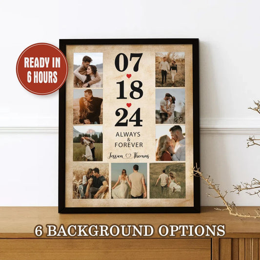 Personalized Anniversary Date Photo Collage – Always & Forever Custom Wall Art