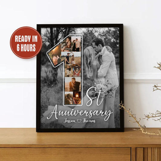 Personalized 1st Anniversary Photo Collage – Custom Couple Wall Art Gift