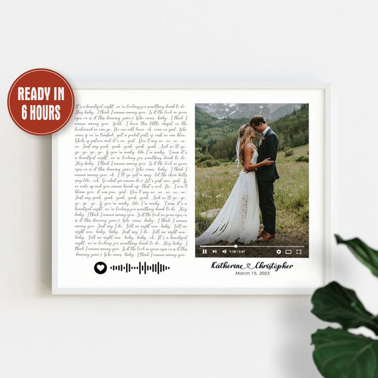 Personalized Wedding Photo & Custom Song Lyrics Wall Art – Unique Couple Gift