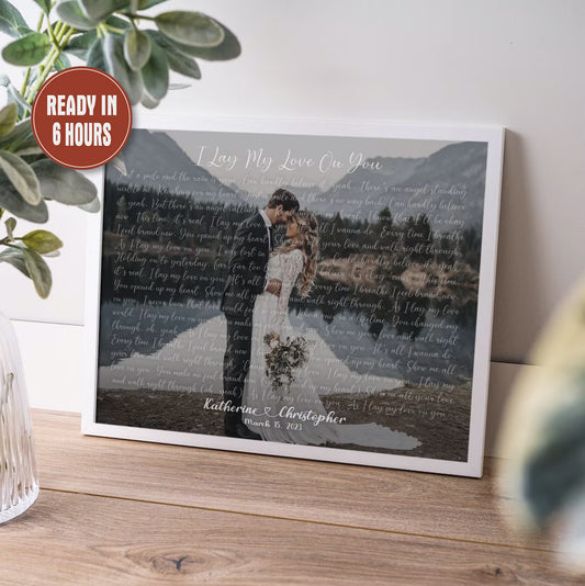Custom Wedding Song Lyrics Wall Art with Photo – Personalized Romantic Gift for Couples