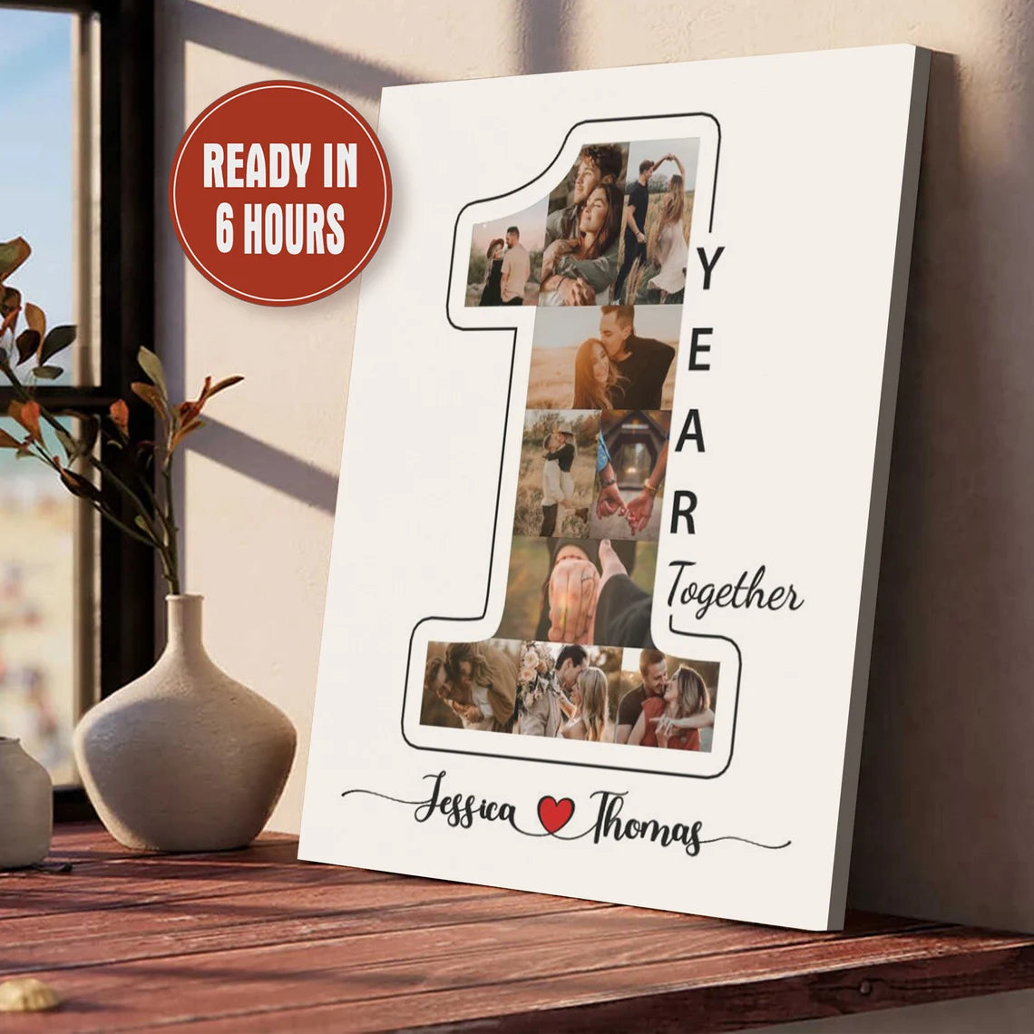 Personalized 1 Year Together Photo Collage – Custom Couple Wall Art Gift