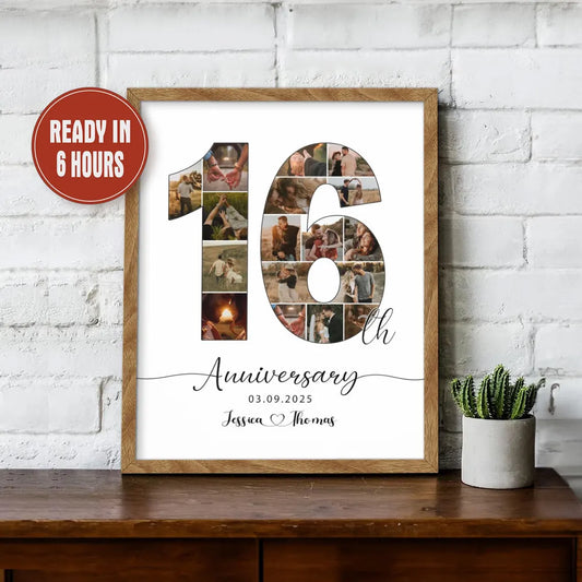 Custom Anniversary Number Photo Collage – Personalized Couple Wall Art (Any Year)