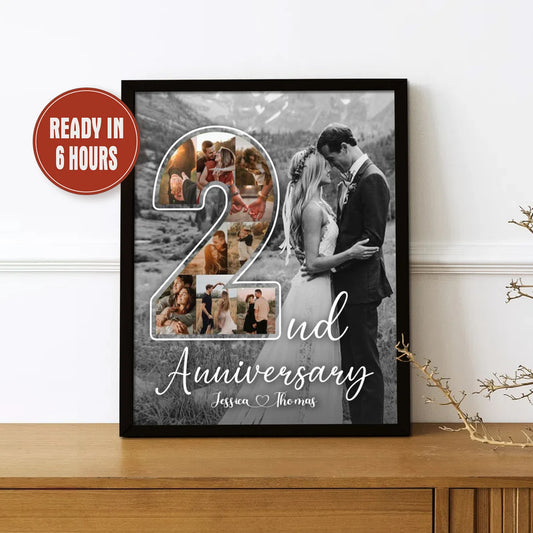 Personalized 2nd Anniversary Photo Collage – Custom Couple Wall Art Gift