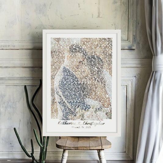 Custom Song Lyrics Portrait Wall Art with Photo and Couple Names Personalized Gift