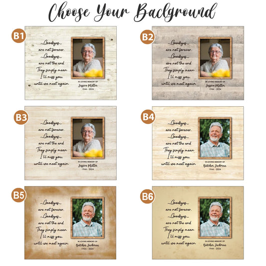 Personalized Memorial Photo Print with Quote Name and Years on Wood Background