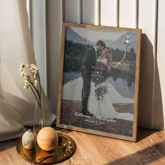 Personalized Vinyl Record Wedding Photo Print – Custom Song Lyrics Wall Art for Couples