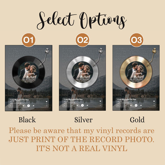 Custom Vinyl Record Wall Art with Song Lyrics Player Bar and Couple Photo