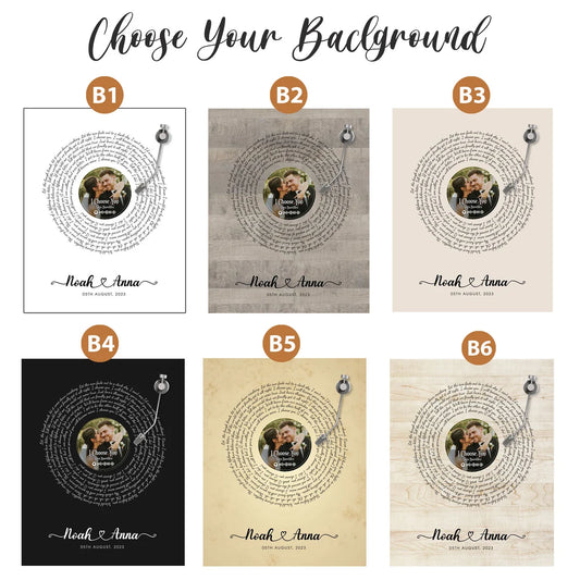 Custom Vinyl Record Wall Art with Photo Song Lyrics Names and Date