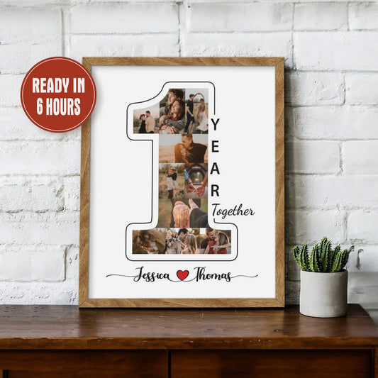 Personalized 1 Year Together Photo Collage – Custom Couple Wall Art Gift