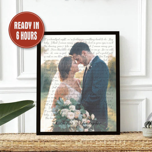 Personalized Wedding Song Lyrics Print with Photo – Custom Couple Wall Art Gift