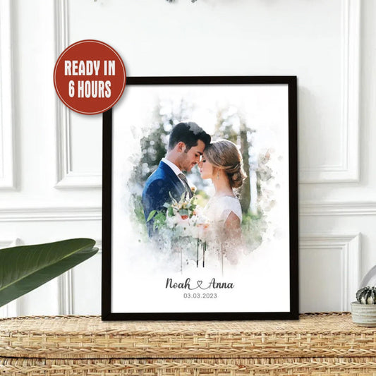 Custom Wedding Portrait Watercolor Style Personalized Couple Wall Art Gift