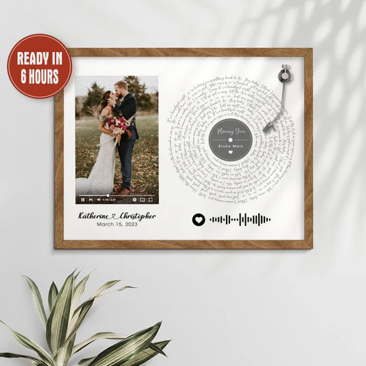 Custom Vinyl Record Style Song Lyrics Wall Art – Personalized Wedding Photo Print