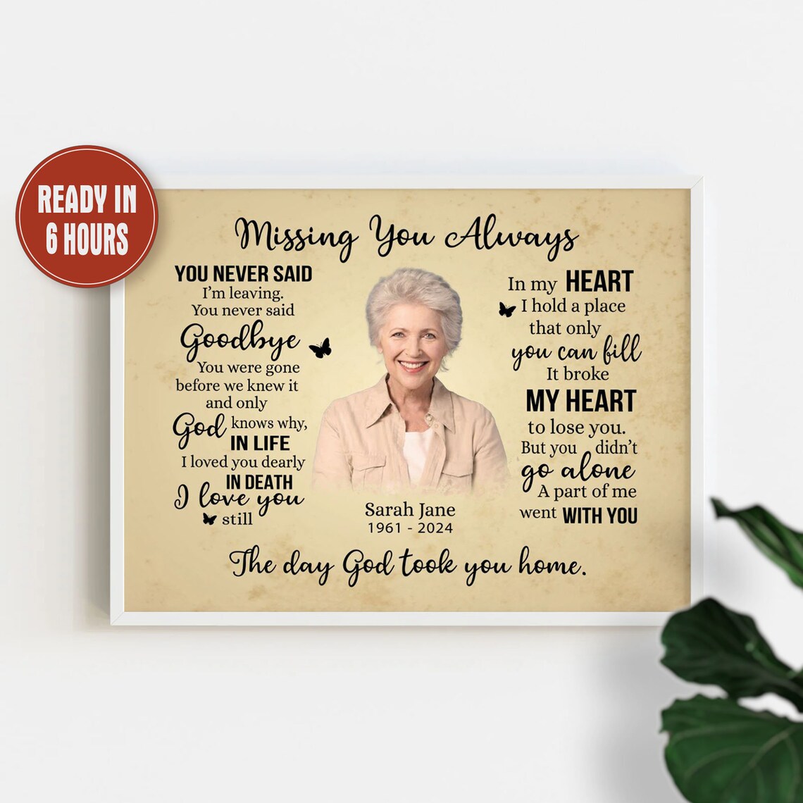 Missing You Always Memorial Wall Art Personalized Photo Print for Loss of Loved One