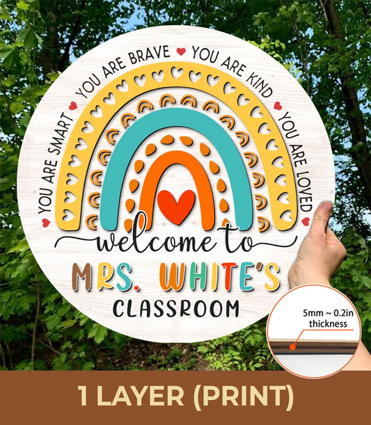 Rainbow Classroom Door Sign – Personalized Welcome Sign for Teachers