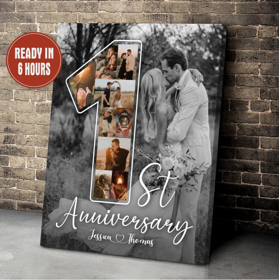 Personalized 1st Anniversary Photo Collage – Custom Couple Wall Art Gift