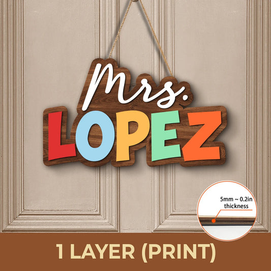 Personalized Teacher Name Door Sign – Custom Wooden Classroom Decor