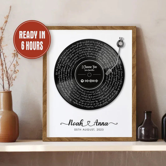 Personalized Vinyl Record Wall Art with Song Lyrics Couple Names and Date