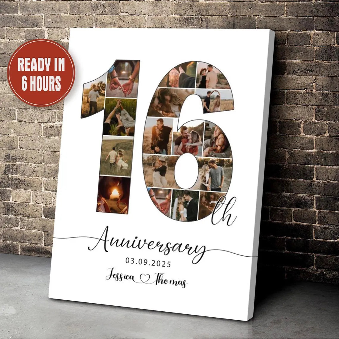 Custom Anniversary Number Photo Collage – Personalized Couple Wall Art (Any Year)