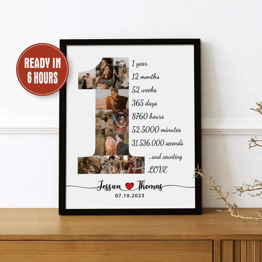1 Year Anniversary Photo Collage – Personalized Milestone Love Wall Art
