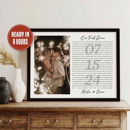 Personalized First Dance Wedding Photo Wall Art with Song Lyrics – Custom Couple Gift
