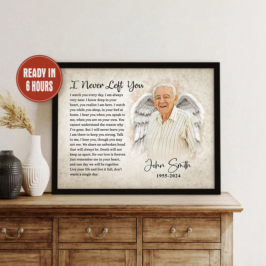 I Never Left You Angel Wings Memorial Portrait Custom Remembrance Print