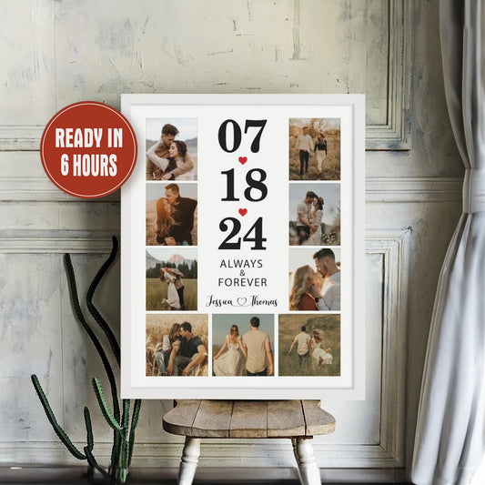Personalized Anniversary Date Photo Collage – Always & Forever Custom Wall Art