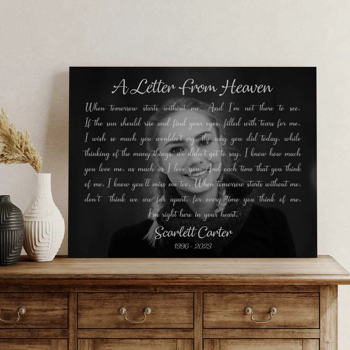 A Letter from Heaven Custom Memorial Portrait Black and White Remembrance Print