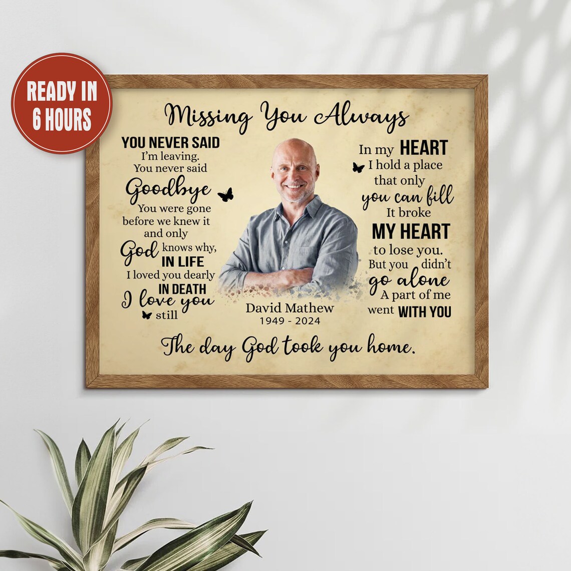 Personalized Memorial Wall Art with Photo – Missing You Always Poem