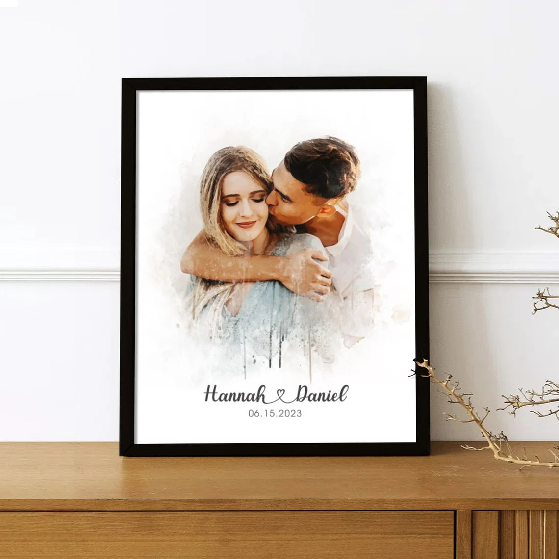 Custom Wedding Portrait Watercolor Style Personalized Couple Wall Art Gift
