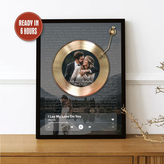 Custom Vinyl Record Wall Art with Song Lyrics Player Bar and Couple Photo