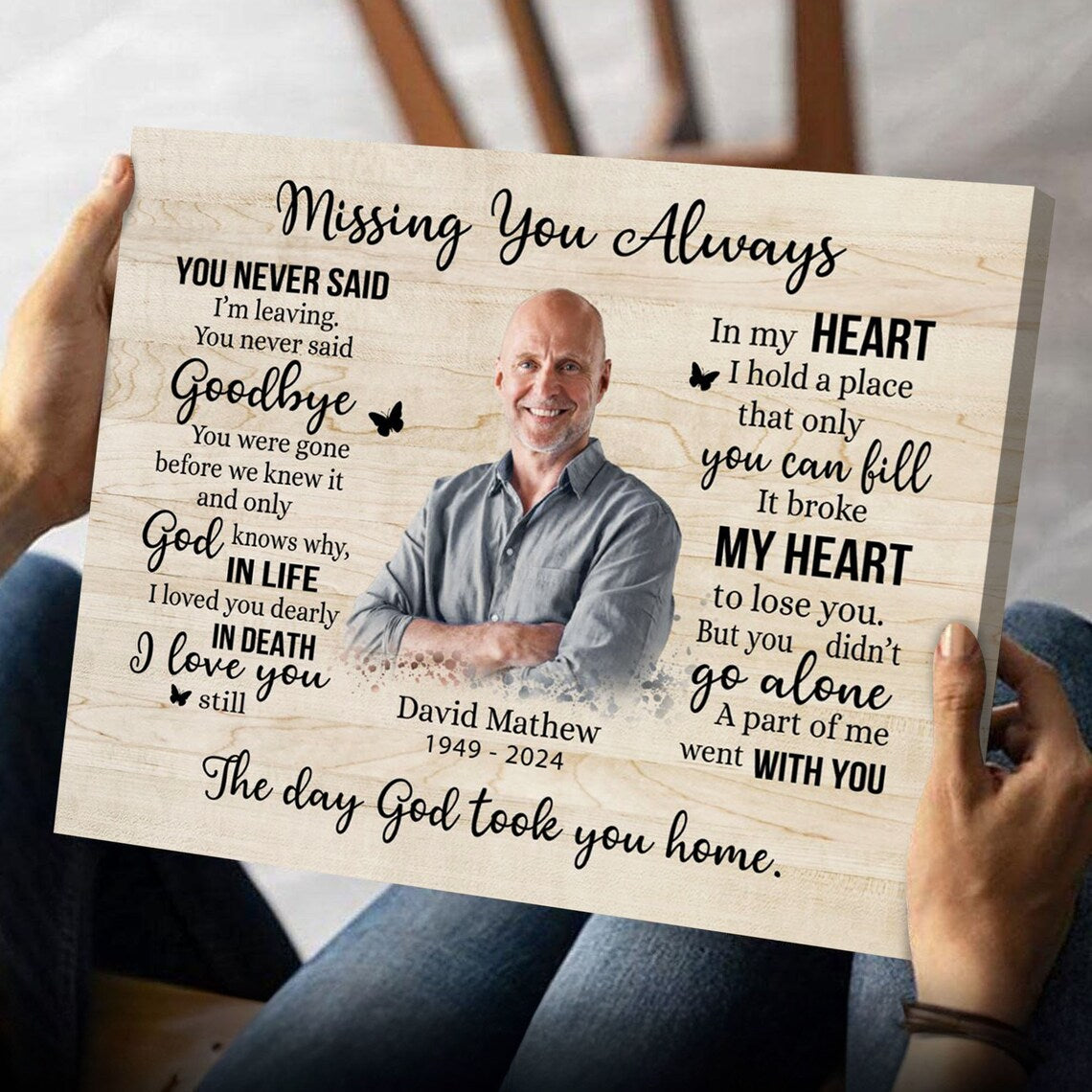 Personalized Memorial Wall Art with Photo – Missing You Always Poem