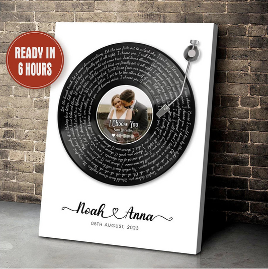 Personalized Vinyl Record Wall Art with Photo and Song Lyrics Custom Couple Gift