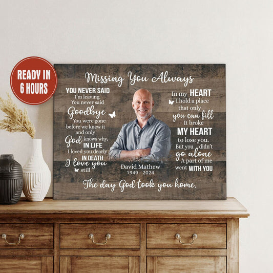 Personalized Memorial Wall Art with Photo – Missing You Always Poem