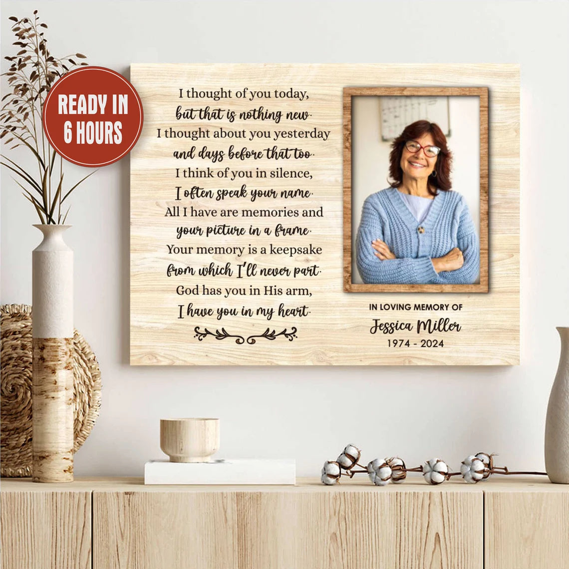 Personalized Memorial Photo Print I Thought of You Today In Loving Memory Gift