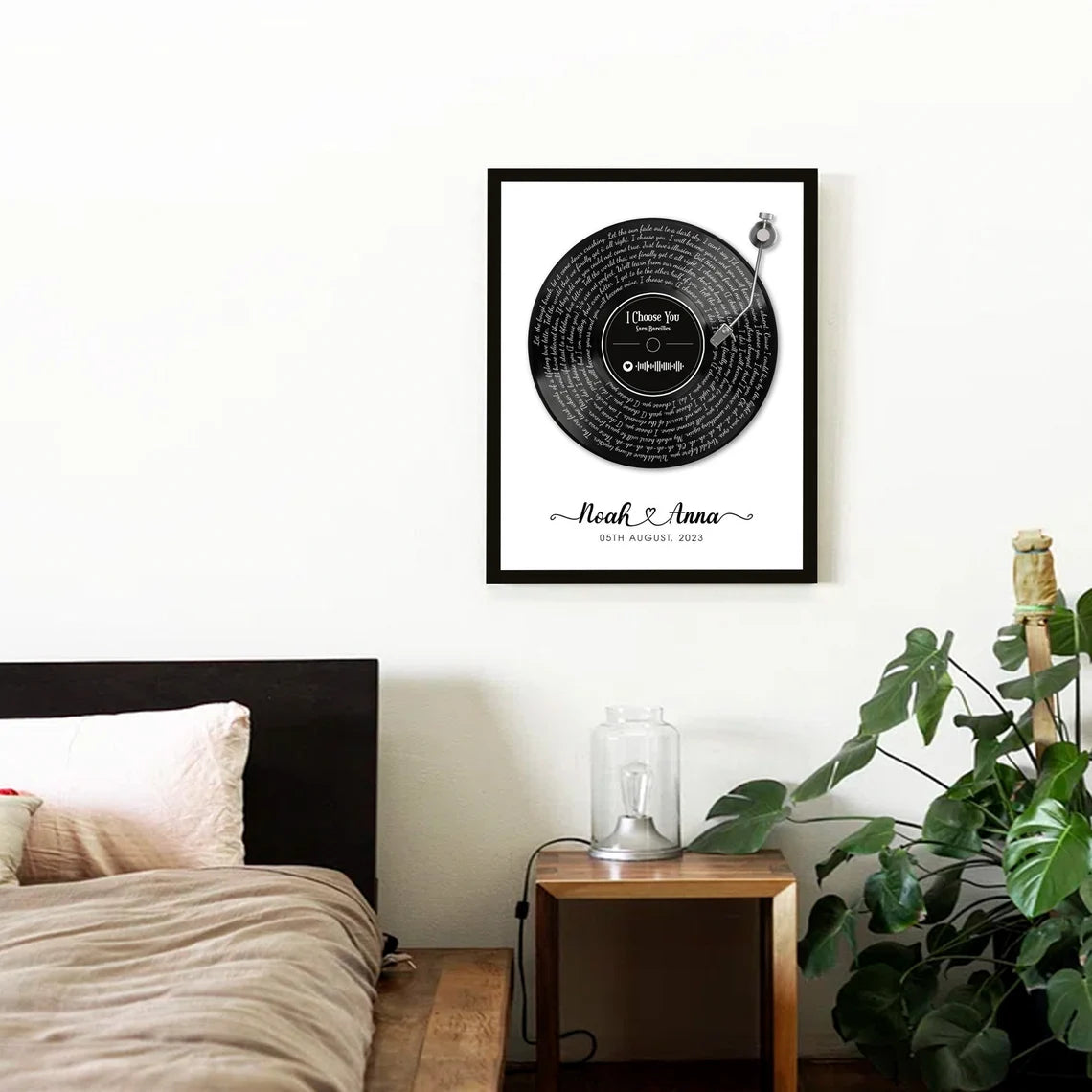 Personalized Vinyl Record Wall Art with Song Lyrics Couple Names and Date