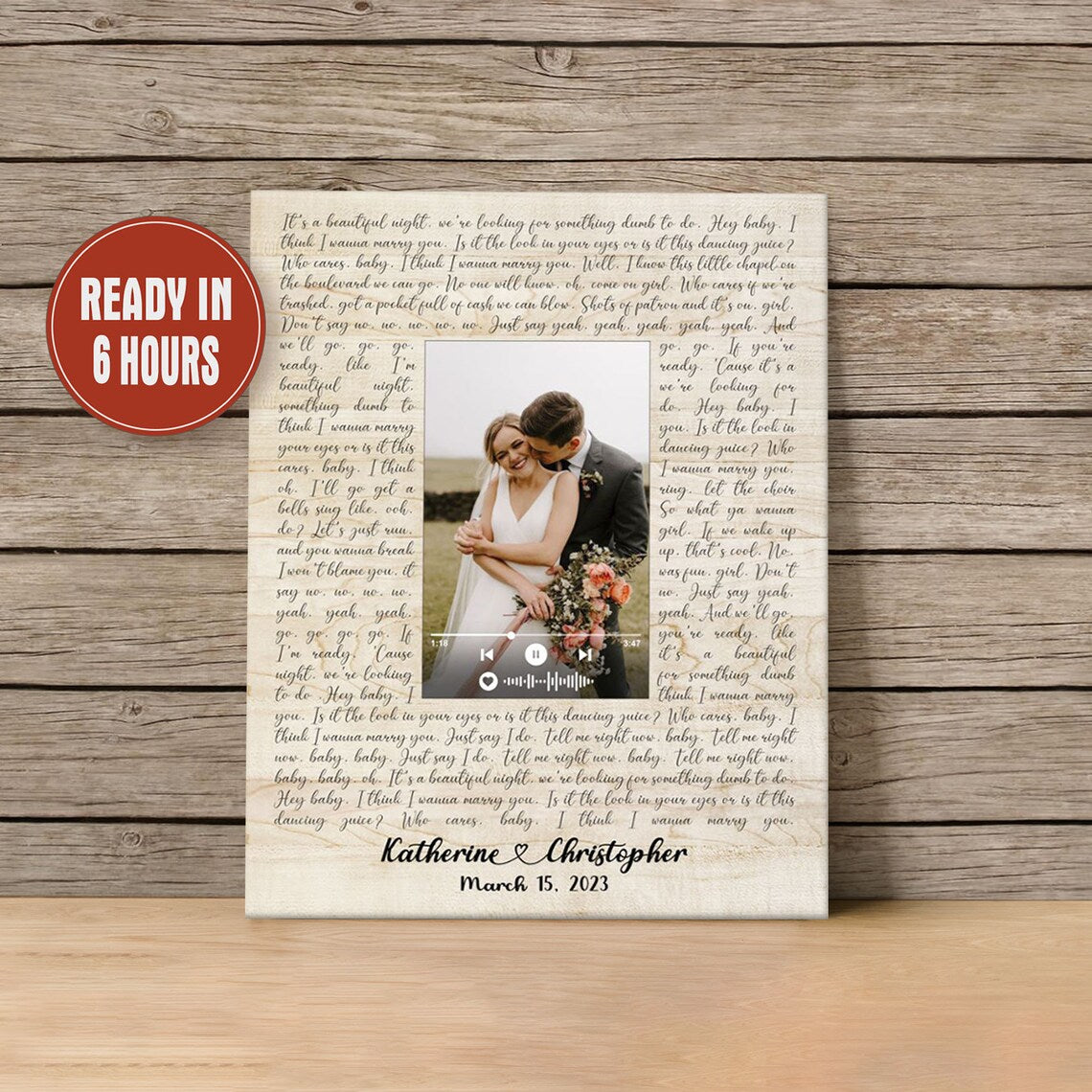 Custom Wedding Song Lyrics Wall Art with Photo and Music Player – Personalized Anniversary Gift