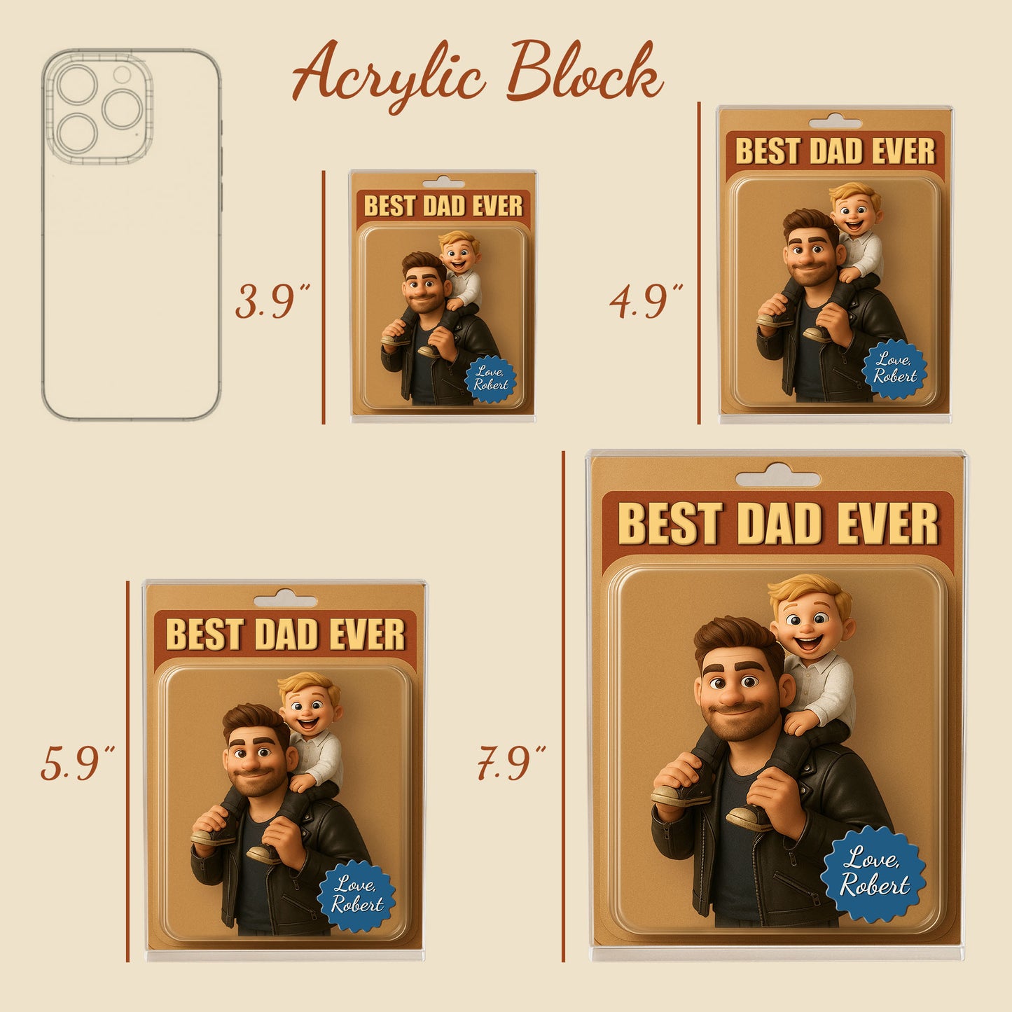 Personalized Fathers Day Gift For Dad, Custom Dad And Kids Photo Acrylic Block