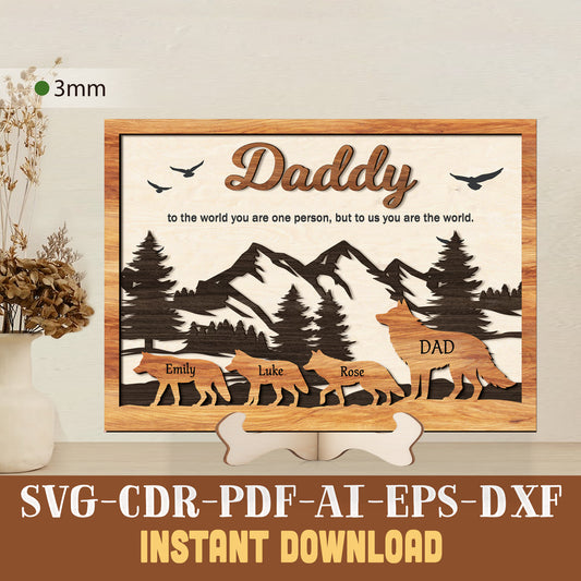 Daddy Wolf Family Laser Cut File SVG for Fathers Day Gift Digital Download for Glowforge and Cricut