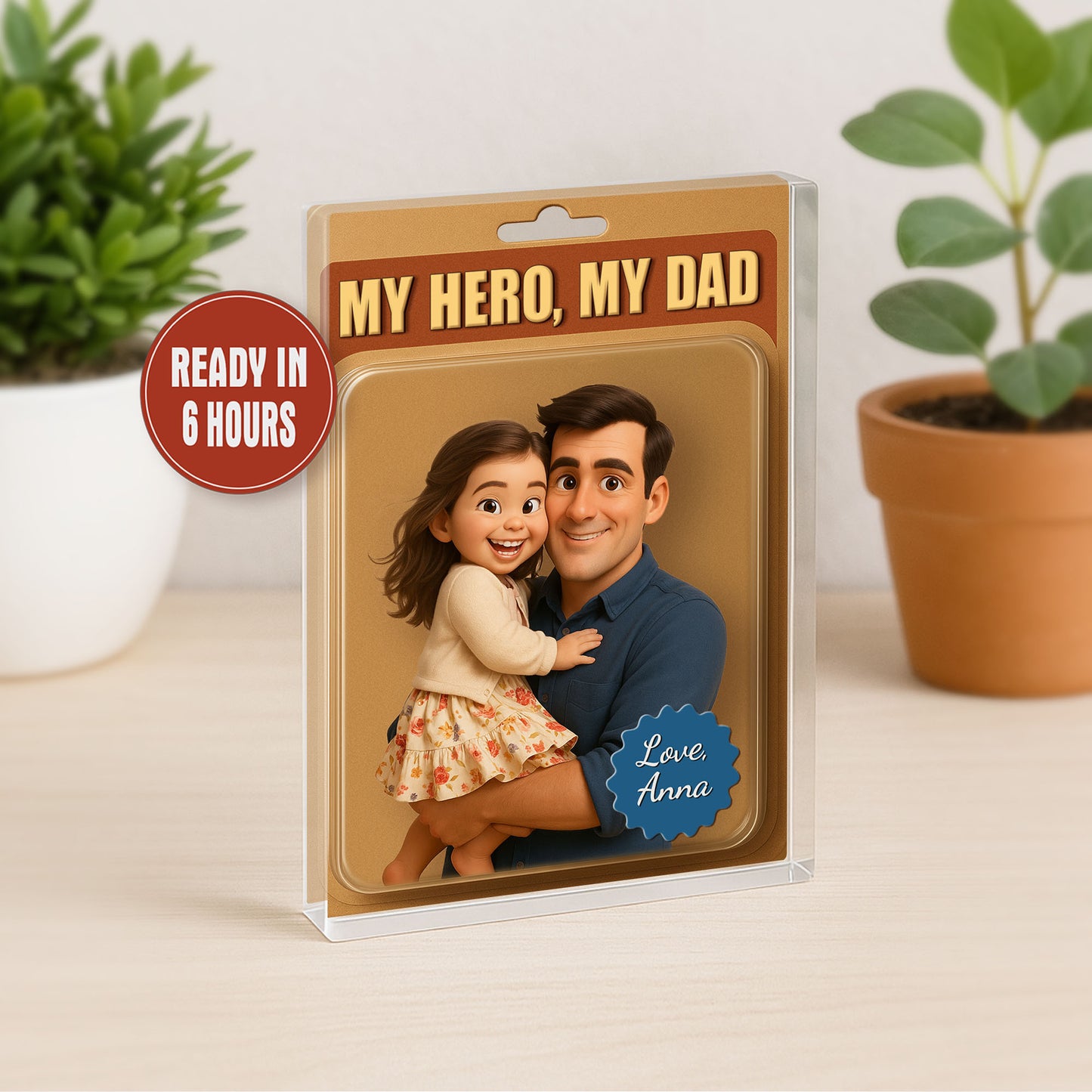 Personalized Fathers Day Gift For Dad, Custom Dad And Kids Photo Acrylic Block