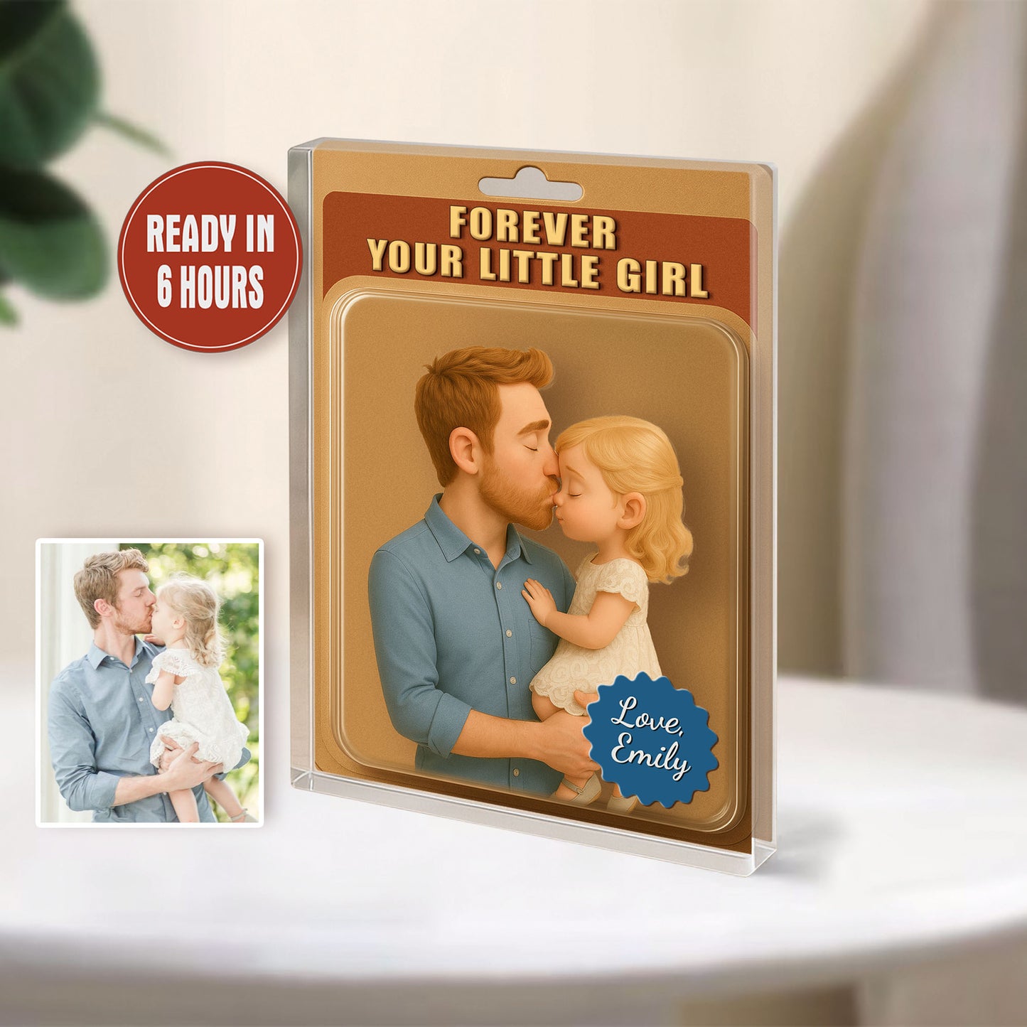 Personalized Fathers Day Gift For Dad, Custom Dad And Kids Photo Acrylic Block